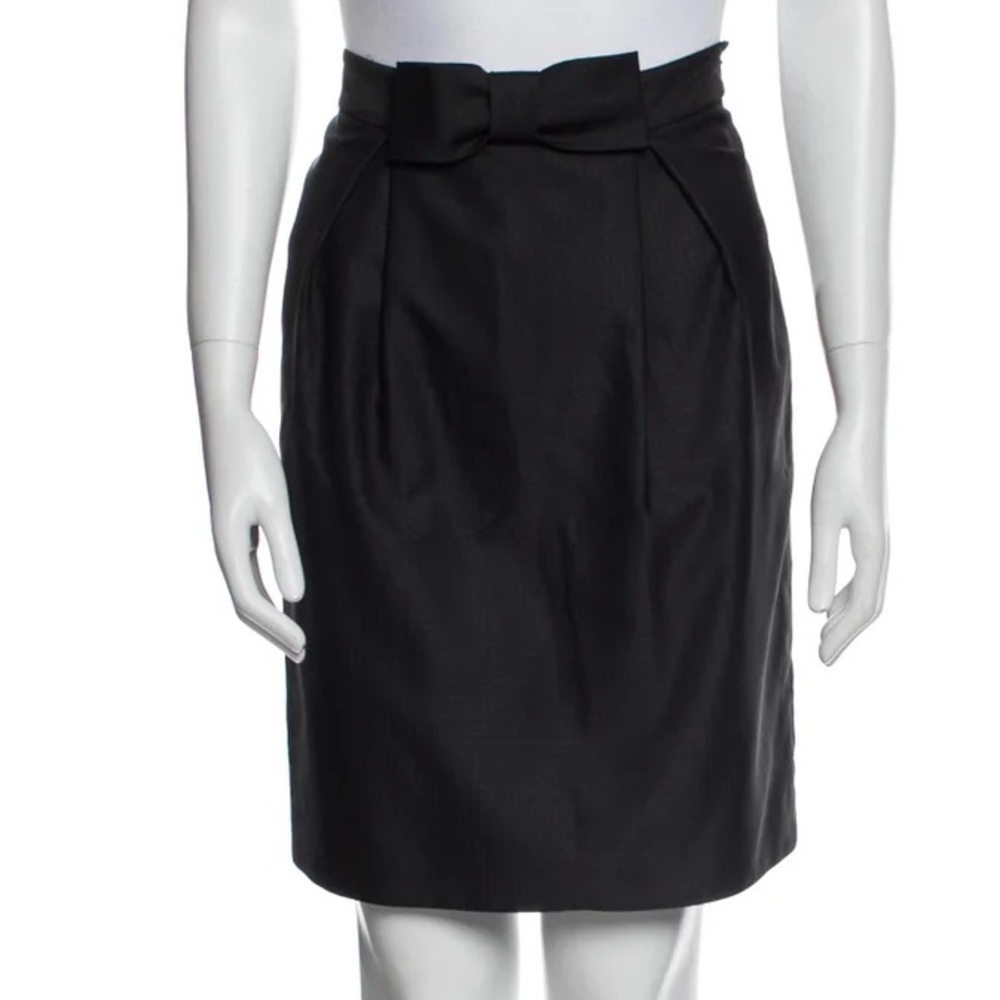 Tibi Bow Accents pleated Knee-Length Skirt in‎ black high waisted